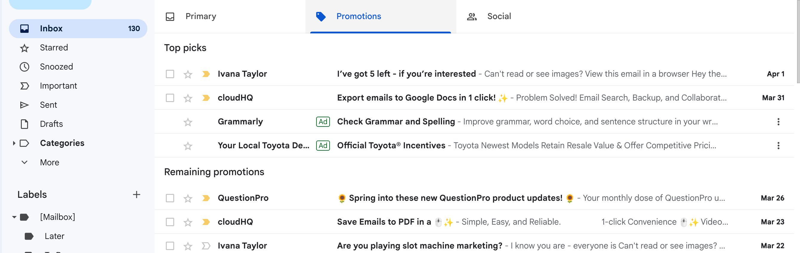 Illustration of Gmail ads appearing at the top of the Promotions or Social tabs in users' inboxes