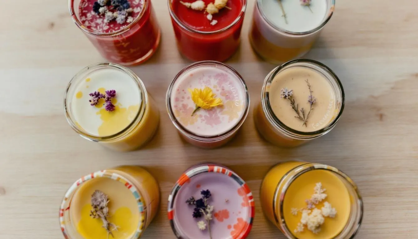 A vibrant collection of personalized candles in various designs and colors, perfect for DIY gifts you can make in under an hour, showcasing the creative and thoughtful touch of homemade gifts for the holiday season. Each candle is uniquely decorated, adding a personal touch that makes them ideal for gift giving to loved ones.