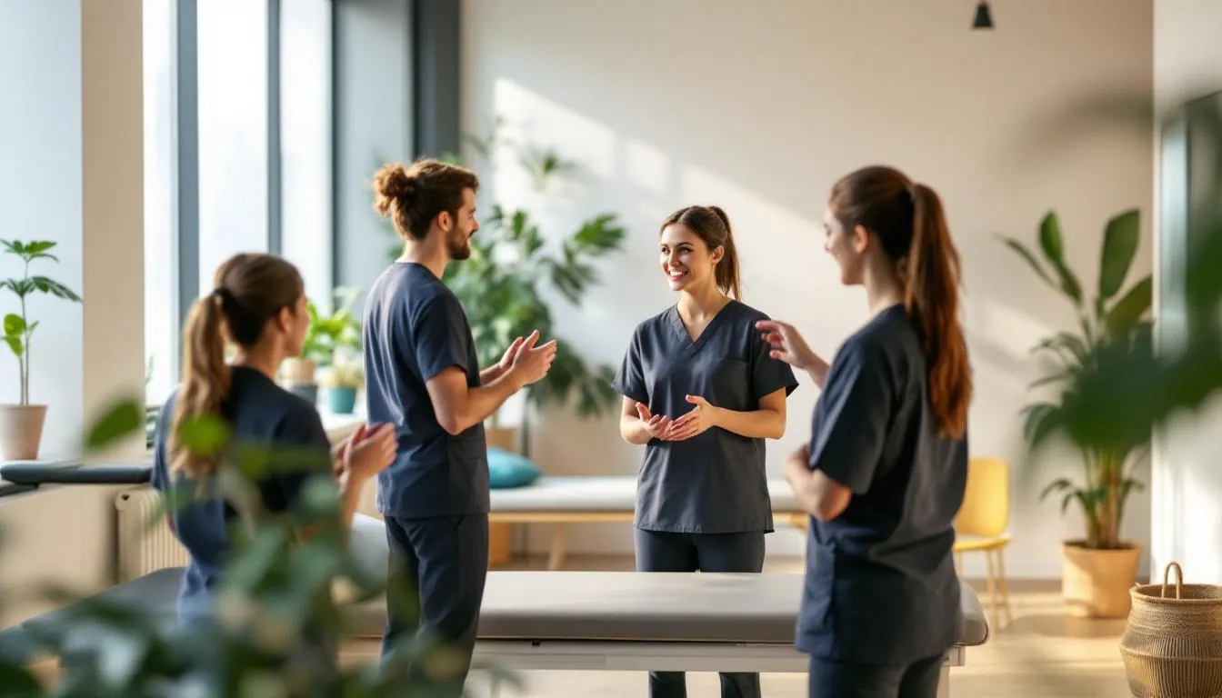 A dedicated team of physiotherapists collaborating in a North York clinic.
