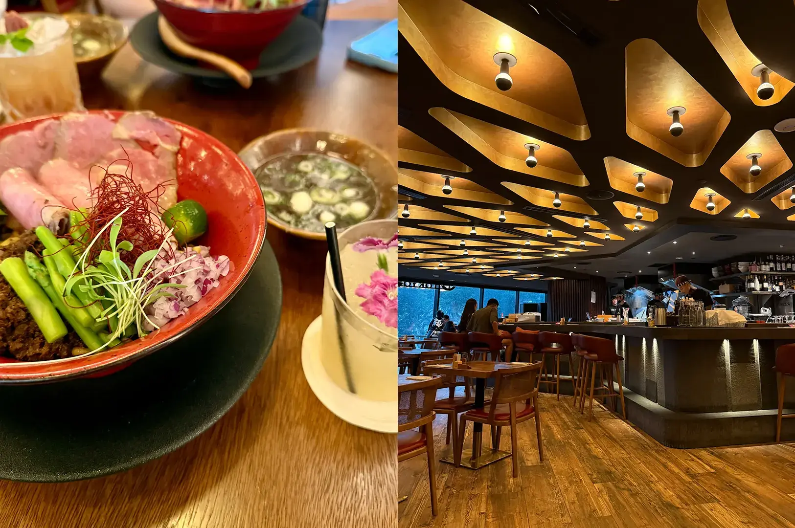 Tori paitan ramen and Mensho Tokyo restaurant dining room