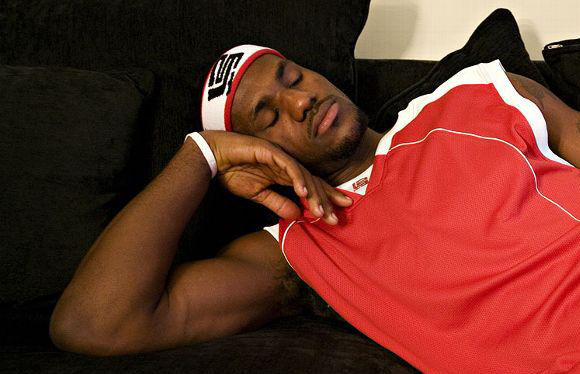 LeBron James napping in 2005 (ESPN photo)