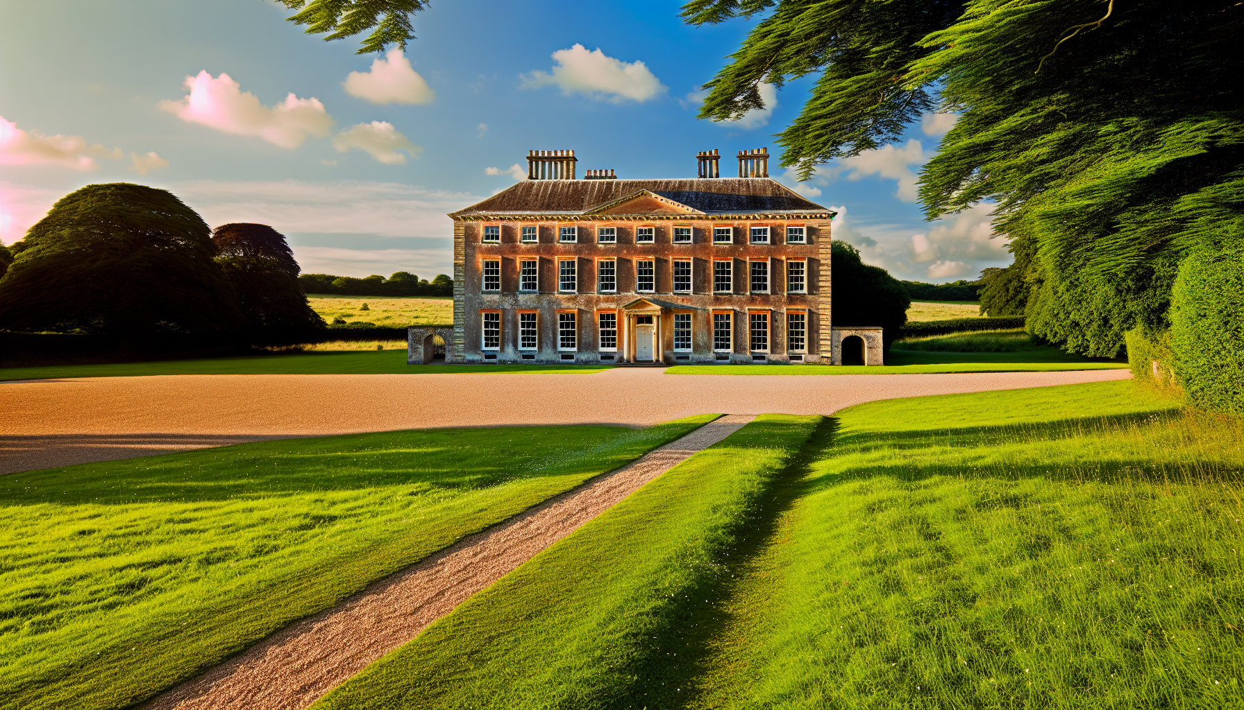 18th century English countryside landscape with a manor house