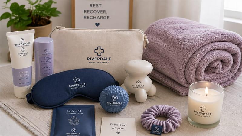 Self care Christmas gifts for nurses including hand cream, sleep masks and wellness kits for hospital staff stress relief and recovery