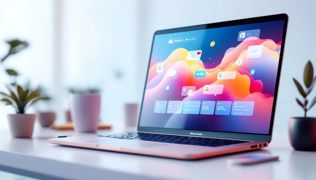 Un Macbook affichant une interface de cloud, illustrant le travail collaboratif.