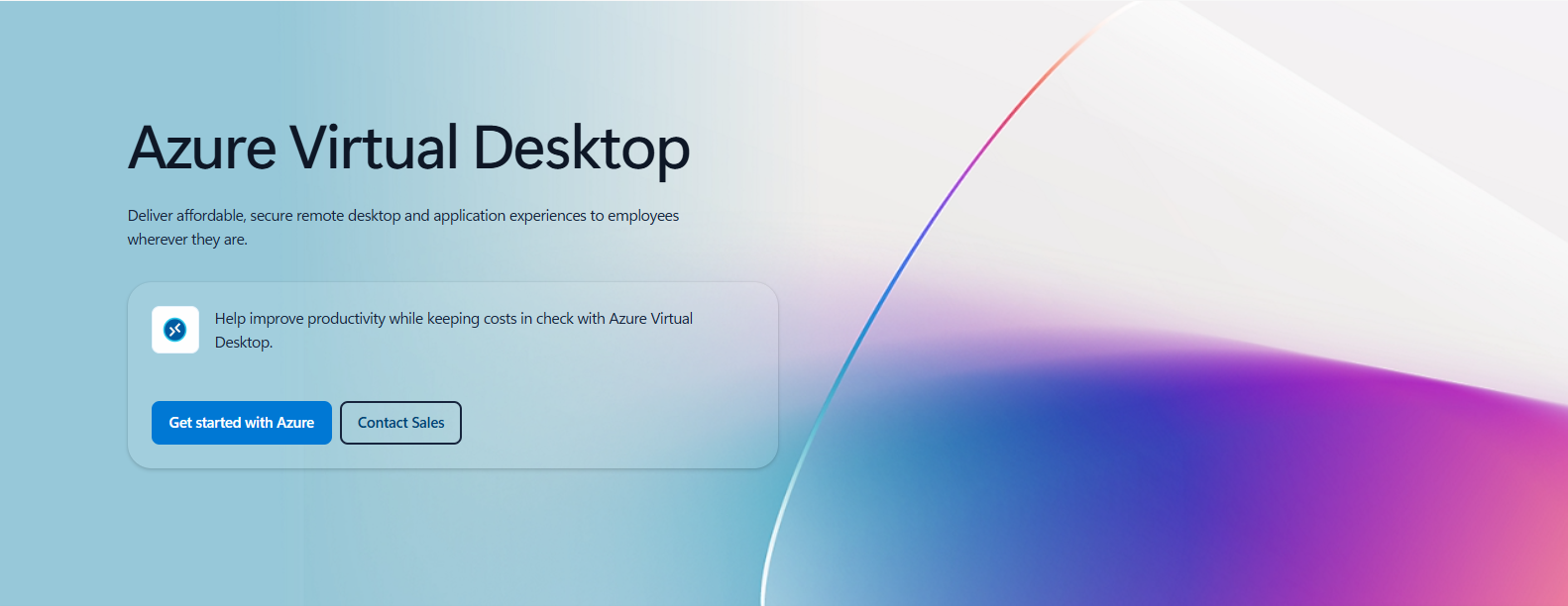 Azure Virtual Desktop homepage featuring secure cloud desktops and scalable virtual desktop solutions for developers and engineering teams.