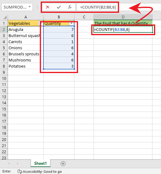 Excel countif function examples.