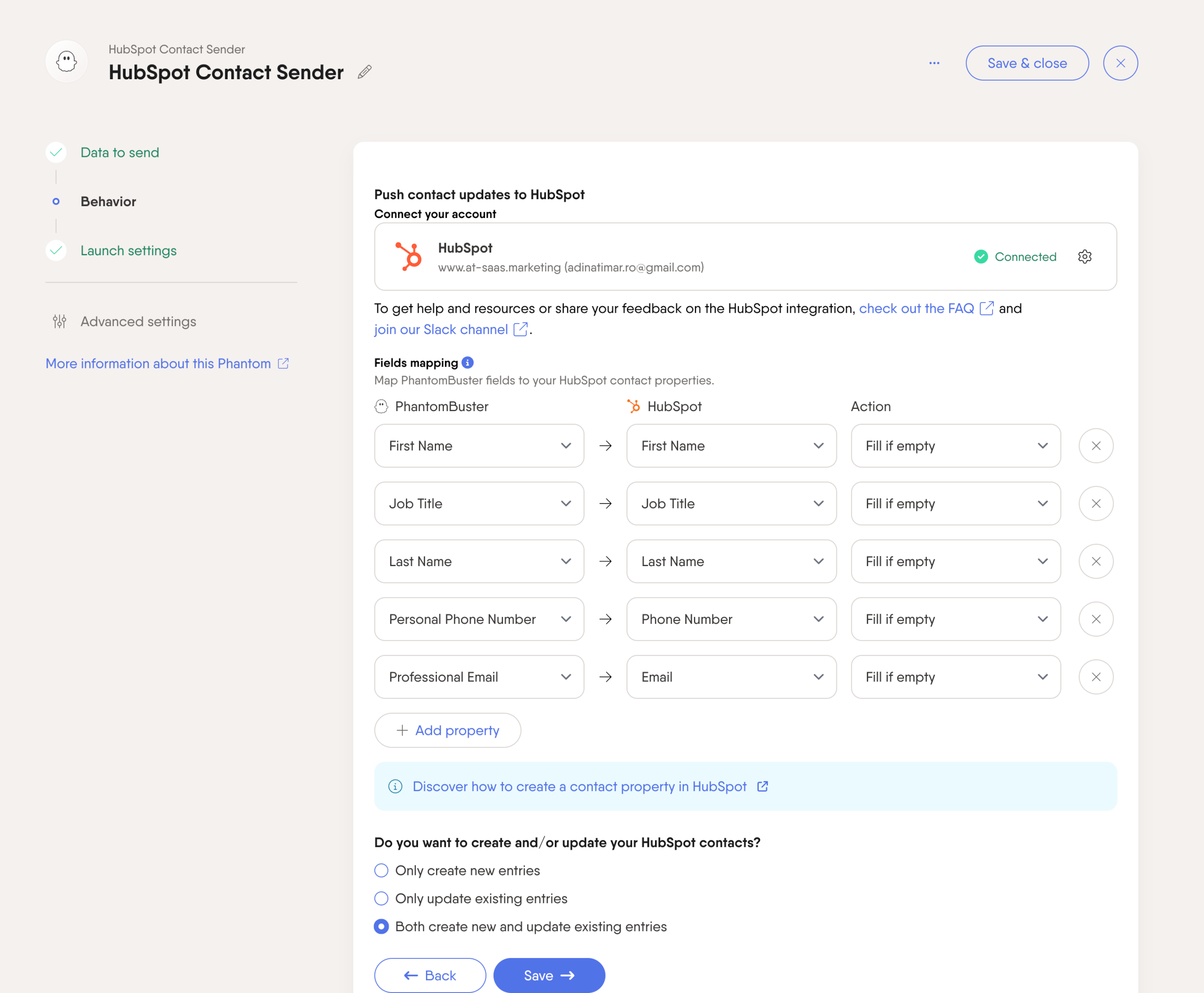 PhantomBuster's HubSpot Contact Sender