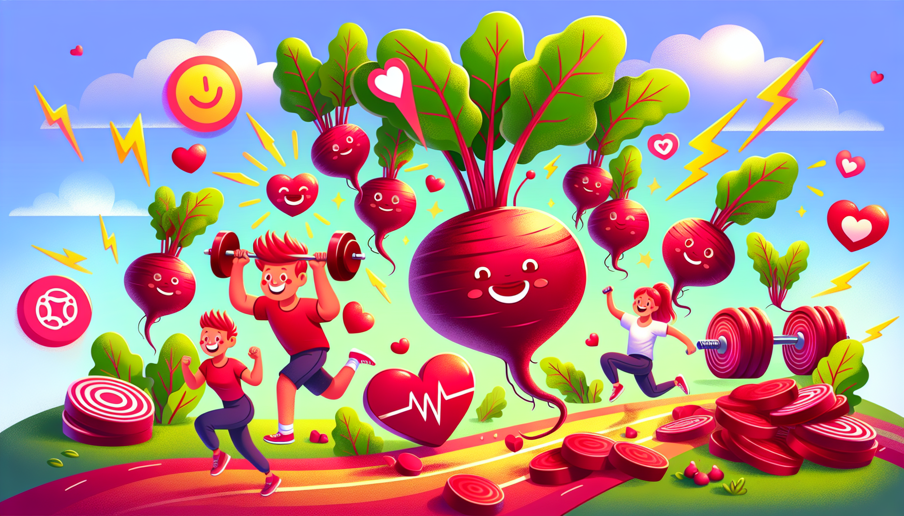 A cartoon depicting the health benefits of beet root gummies.