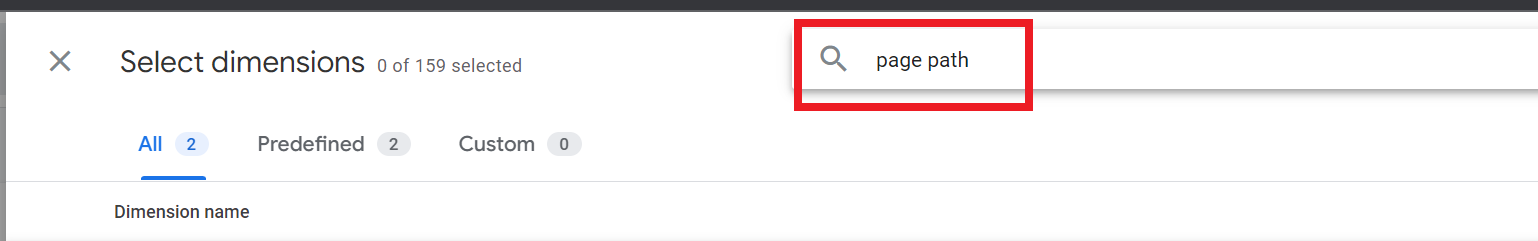 Entrer "page path" dans la barre de recherche de Google Analytics.