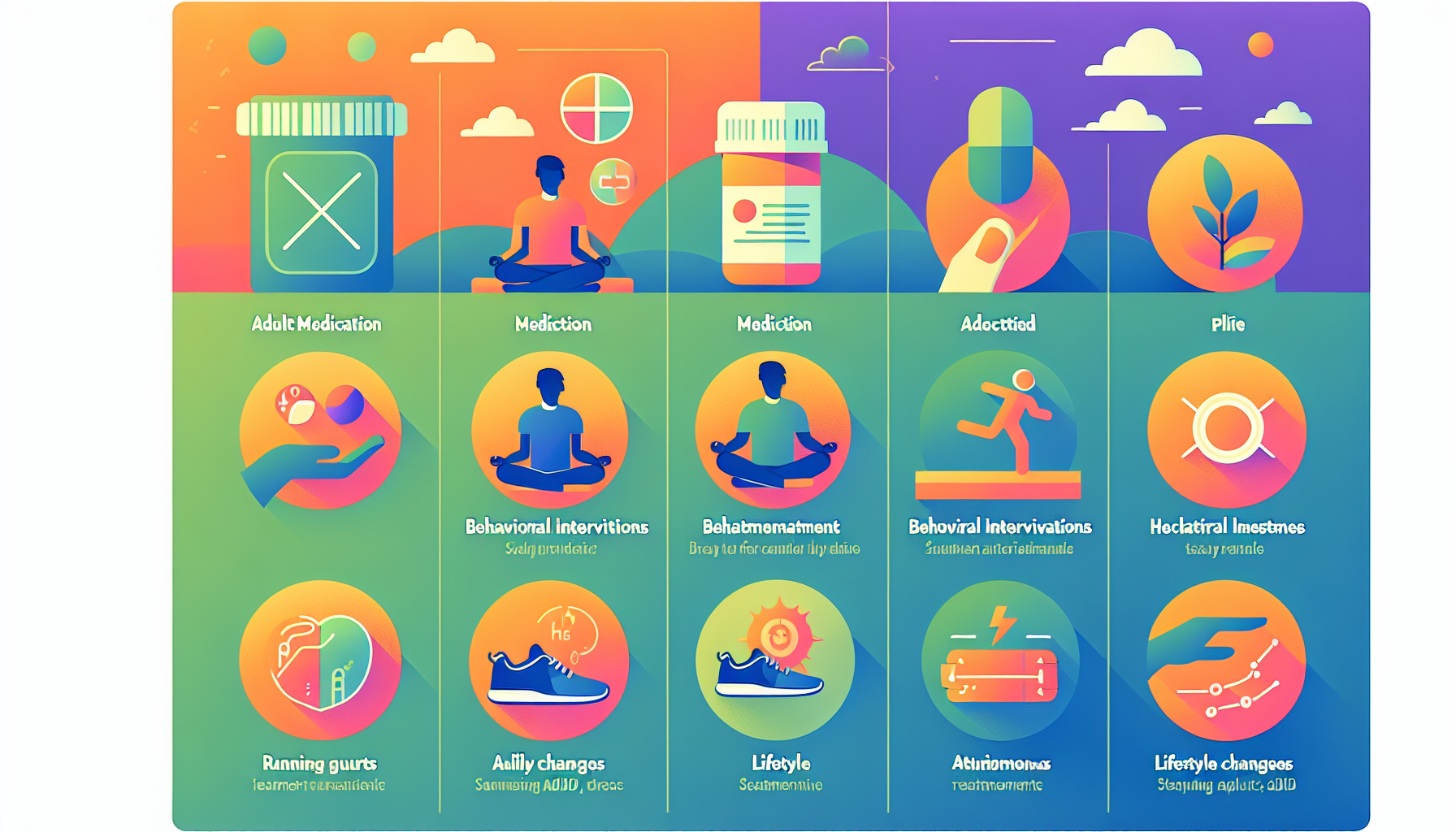 A visual representation of different treatment options for adults with ADHD.