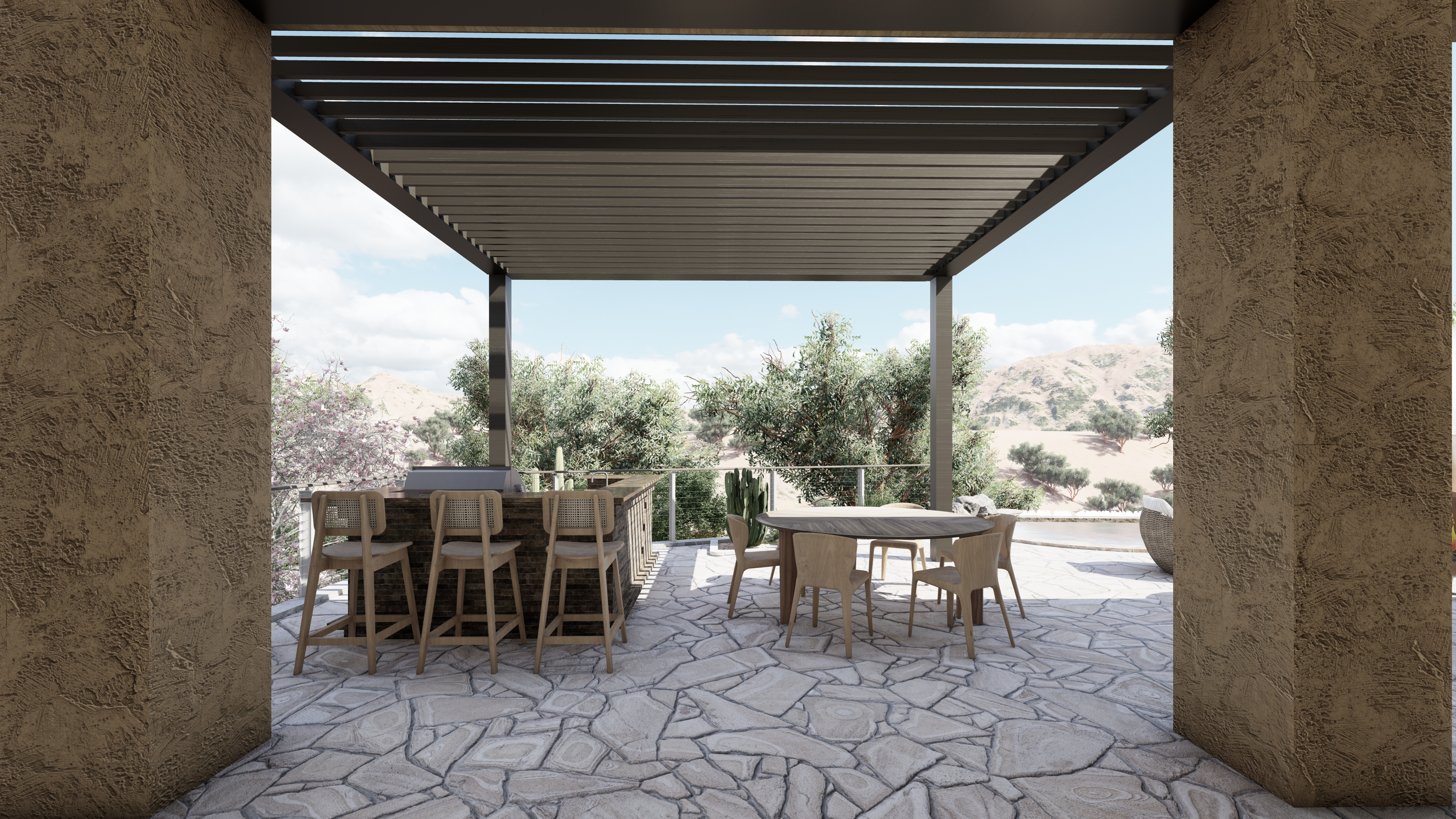 Desert landscaping should include smart ideas for shade like this covered patio
