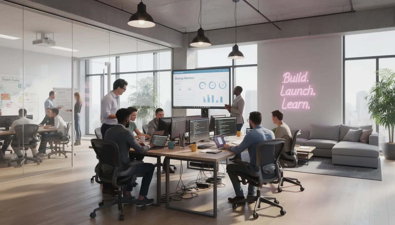 The image depicts a modern technology startup office bustling with entrepreneurs collaborating on projects, surrounded by sleek furniture and high-tech equipment. This dynamic environment reflects the innovative spirit of private companies navigating capital markets and securities offerings.