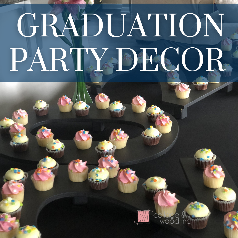 Graduation party supplies from cupcake stands as a fun table decoration (pictured) to photo props.