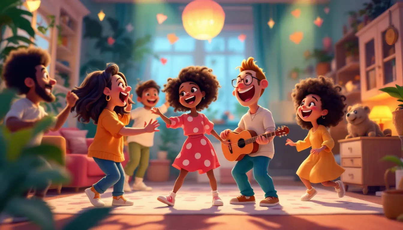 A lively music and dance party with friends enjoying themselves.
