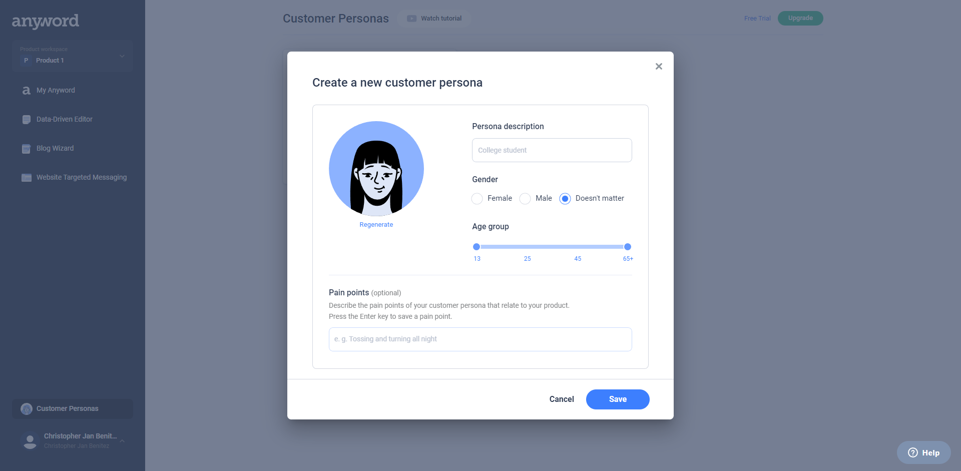 creating customer persona using anyword