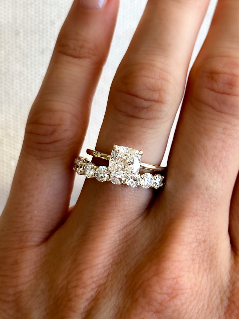 GOODSTONE Thin + Simple Solitaire Engagement Ring With Cushion Cut Diamond