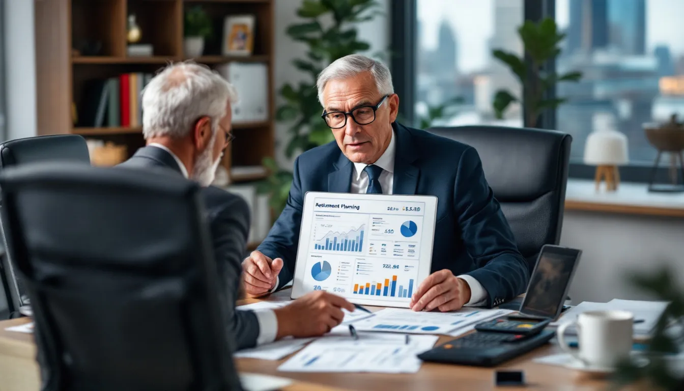 A professional is seen working with retirement planning documents and financial calculators, focusing on the management services organizations (MSOs) that support healthcare providers in navigating compliance with federal and state regulations. The setting reflects a business environment dedicated to ensuring financial stability and operational efficiency for medical practices.