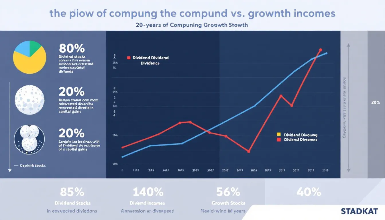 An infographic depicting the power of compounding dividend income and its impact on long-term investment growth.