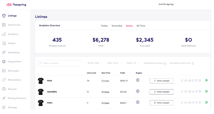 Teespring Seller Dashboard