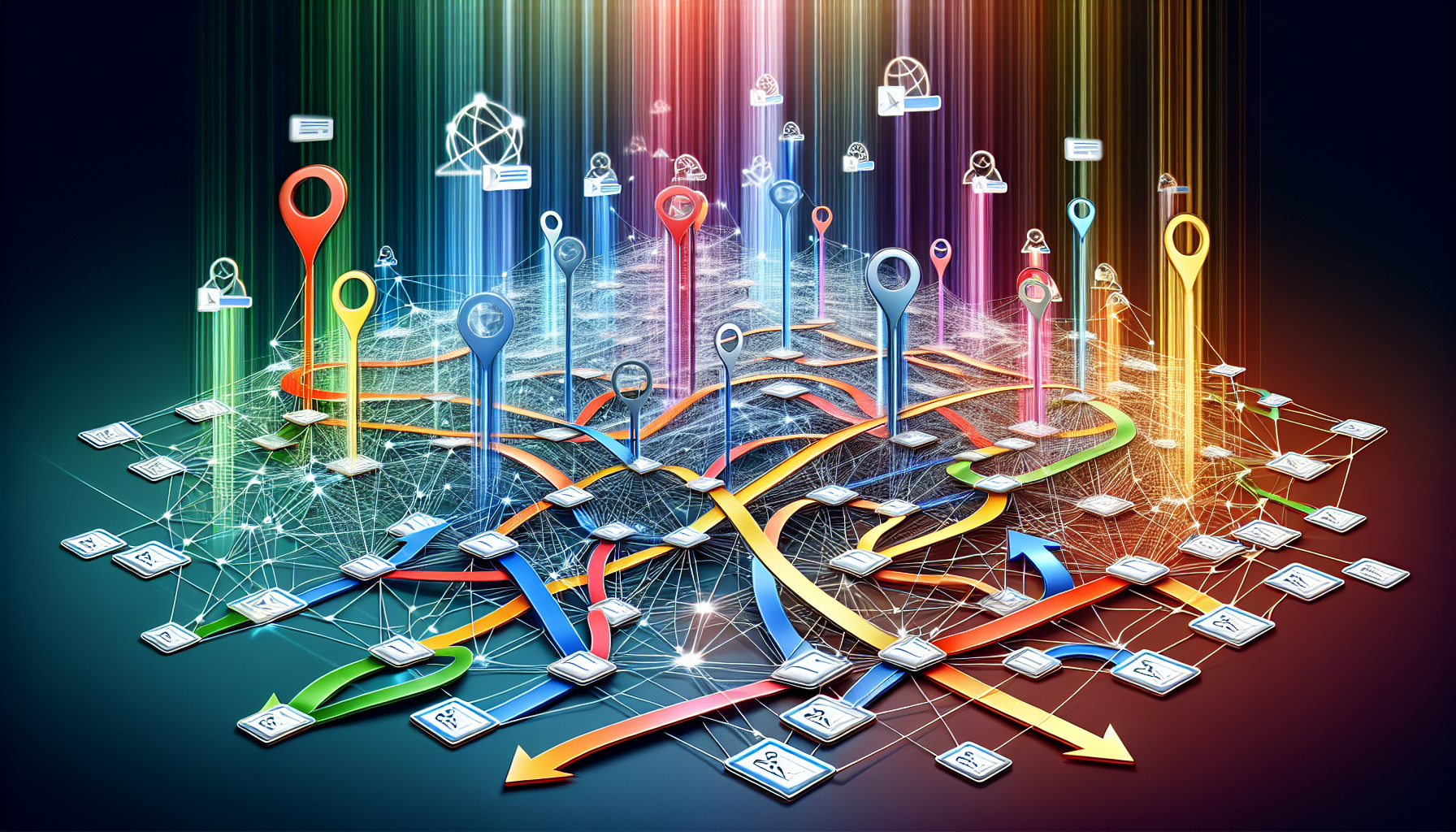 An illustration representing the role of backlinks in Google SEO, demonstrating how they influence search rankings.