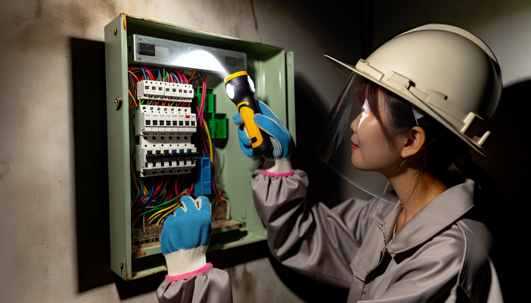 Photo of a person checking a circuit breaker
