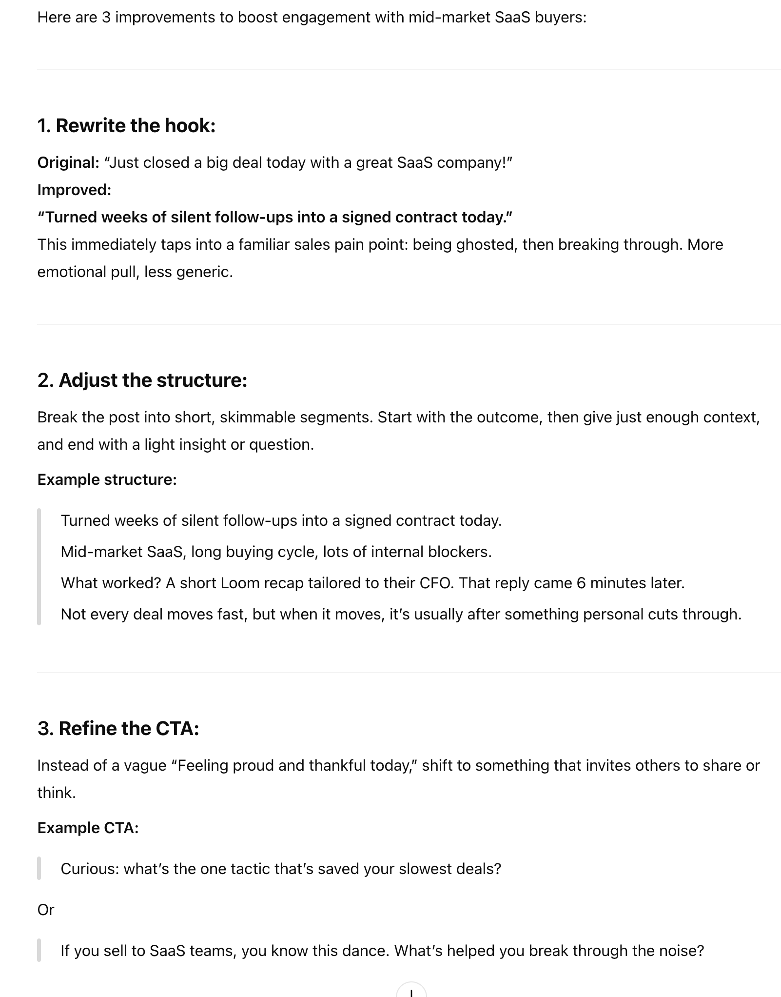 AI-optimized LinkedIn post before and after