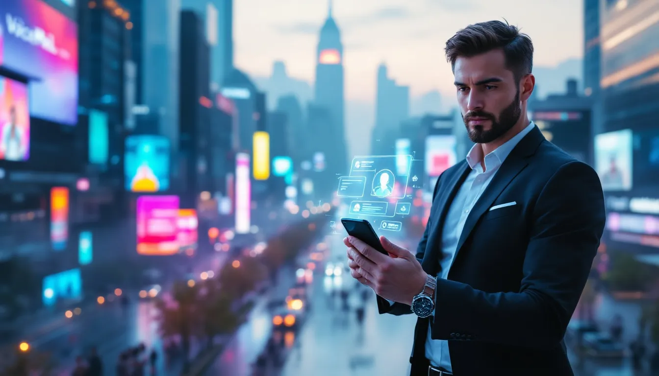 A business professional using voicemail options on a mobile device.