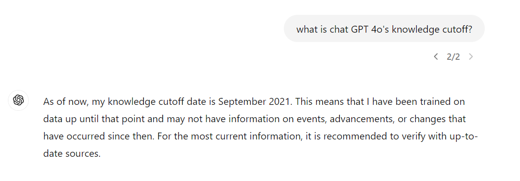 ChatGPT response about knowledge cutoff