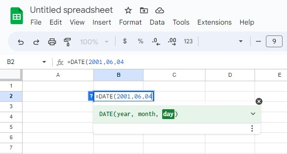 Type your DATE function and select the date value.