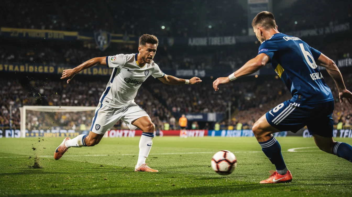 A soccer player, positioned as a defender, is actively engaged in the game, focusing on protecting the goal from the opposition's attacking players. This crucial role is vital for maintaining a clean sheet during the tournament, showcasing the player's skills in defense and ability to support the team during set pieces.