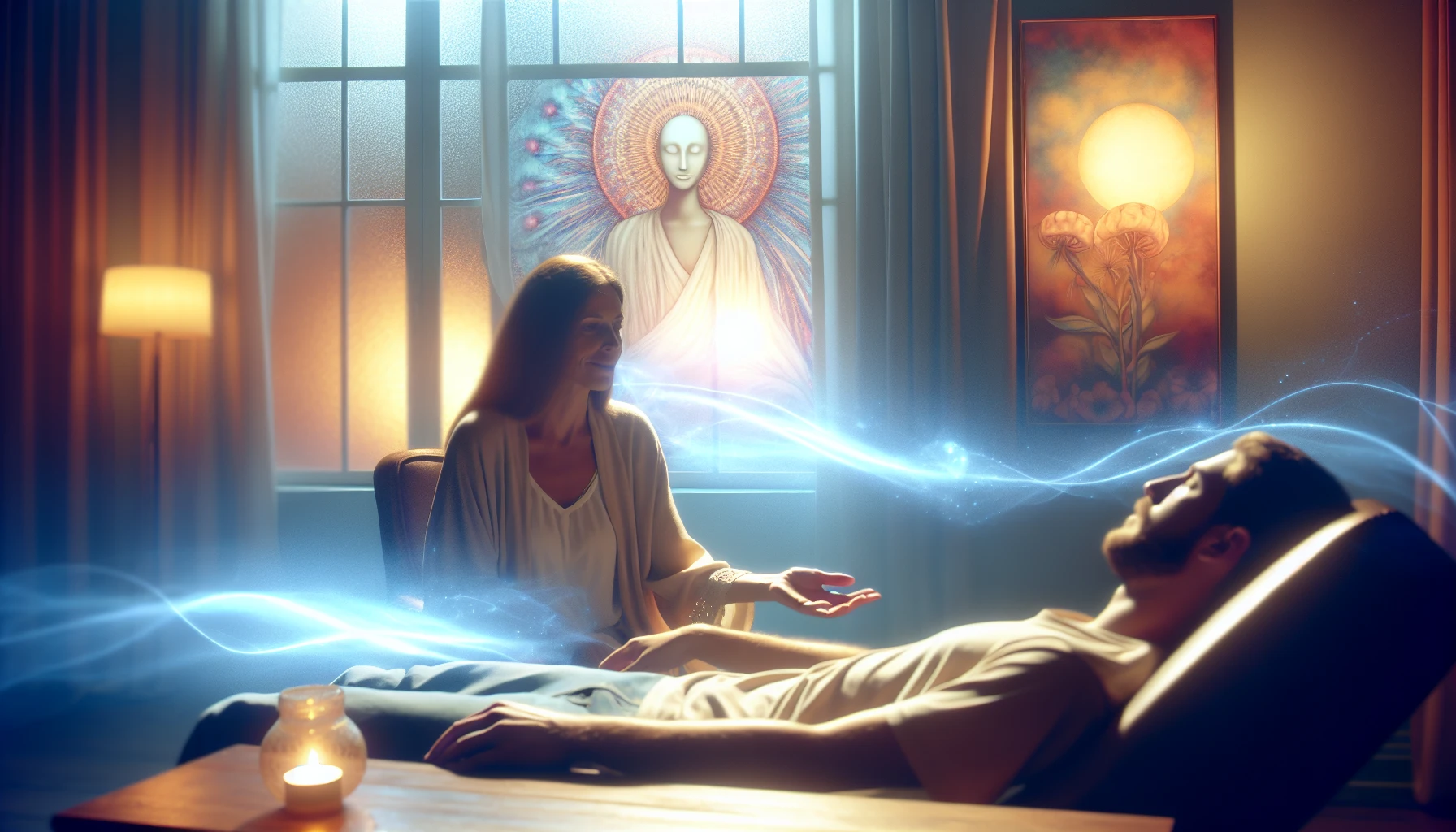 Psilocybin therapy sitter providing emotional support