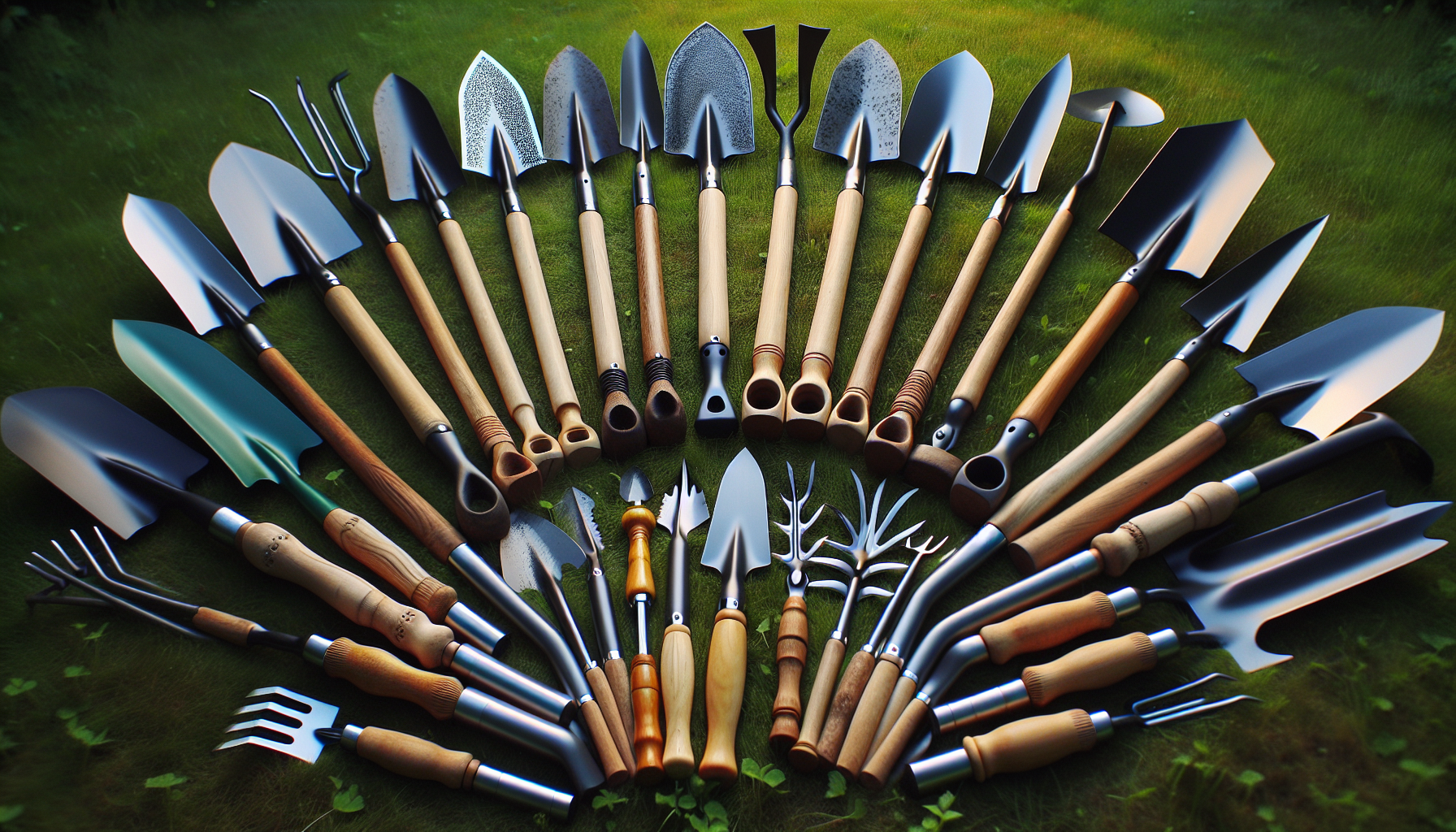 Various types of garden spades and digging shovels