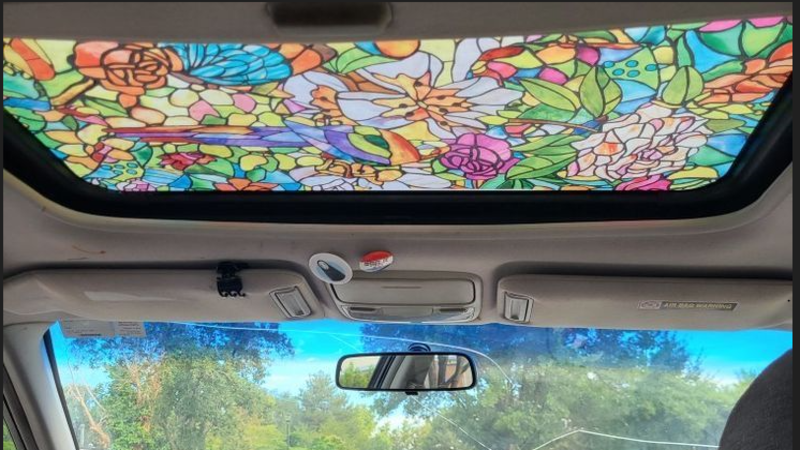 Stained glass or printed vinyl sunroof tint