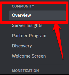 Picture showing the community overview tab on Discord