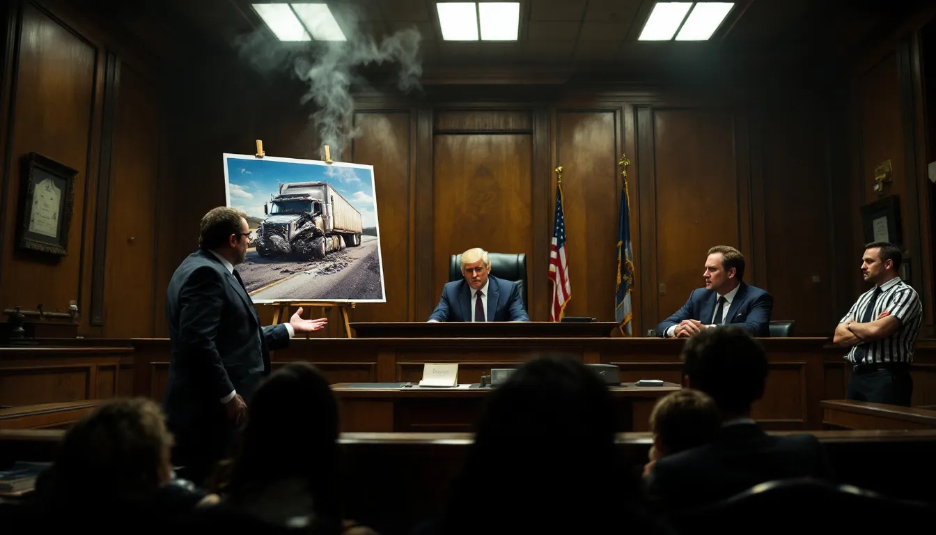 An illustration depicting a truck accident lawsuit process.