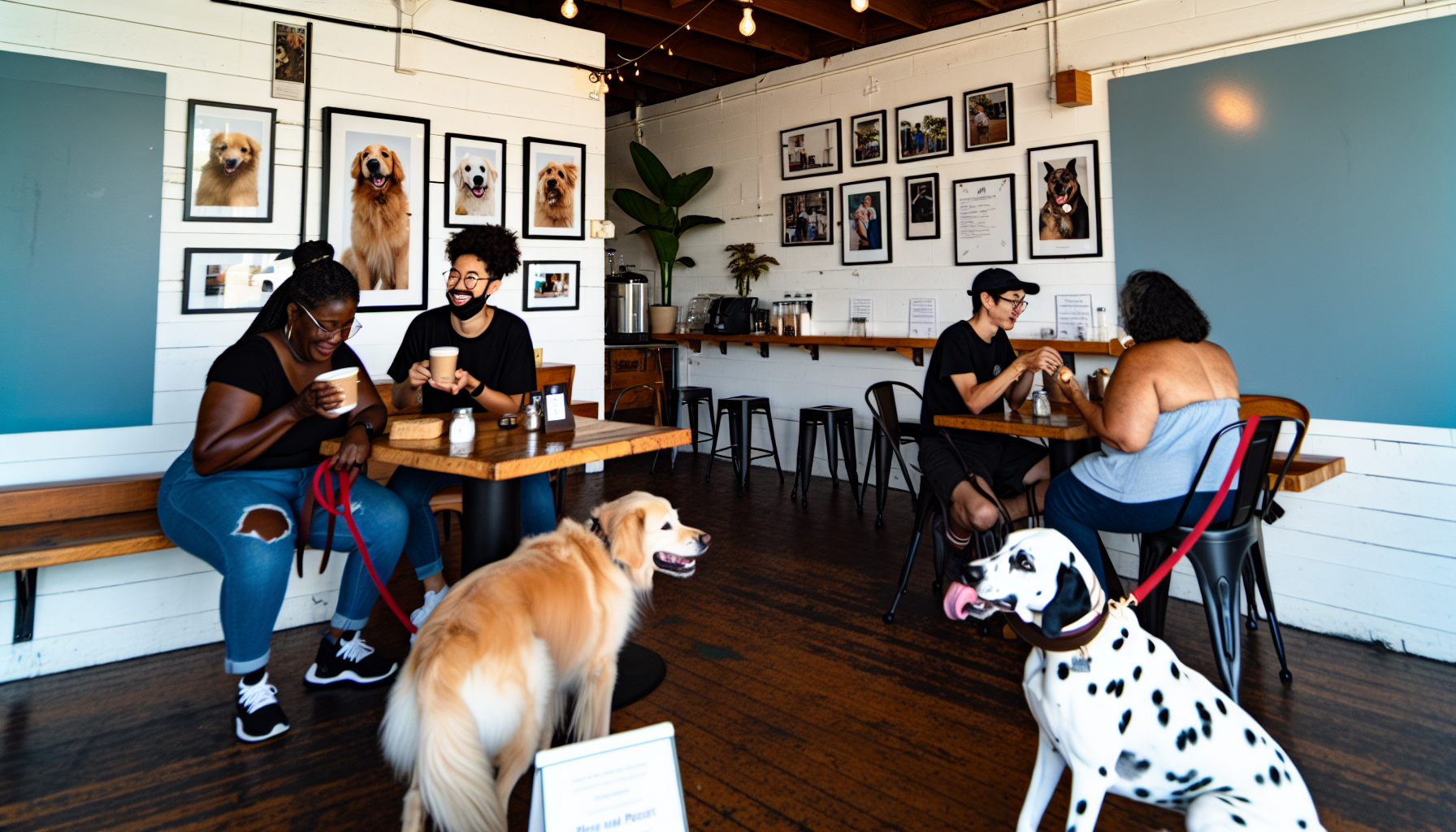 Cozy pet-friendly cafe in East Austin with dogs and owners socializing