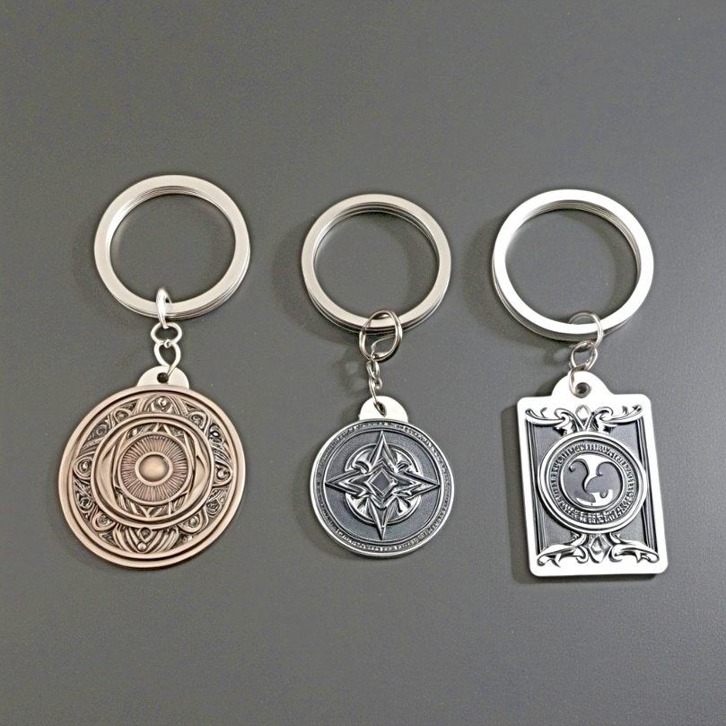 Image of three metal keychains