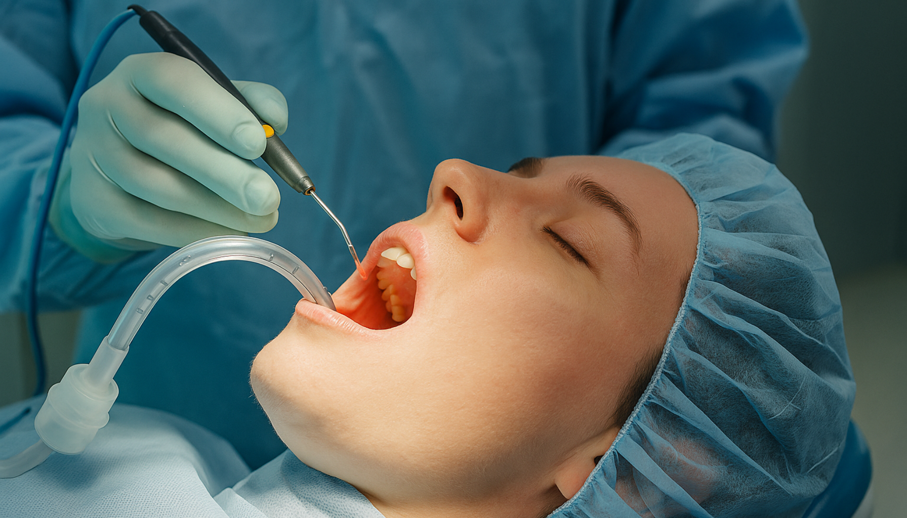 Snorkeoperasjon: Hva betyr det for tannhelsen? 13 Pasient gjennomgår snorkeoperasjon i halsområdet mens tannhelse og munnhelse også vurderes under inngrepet.