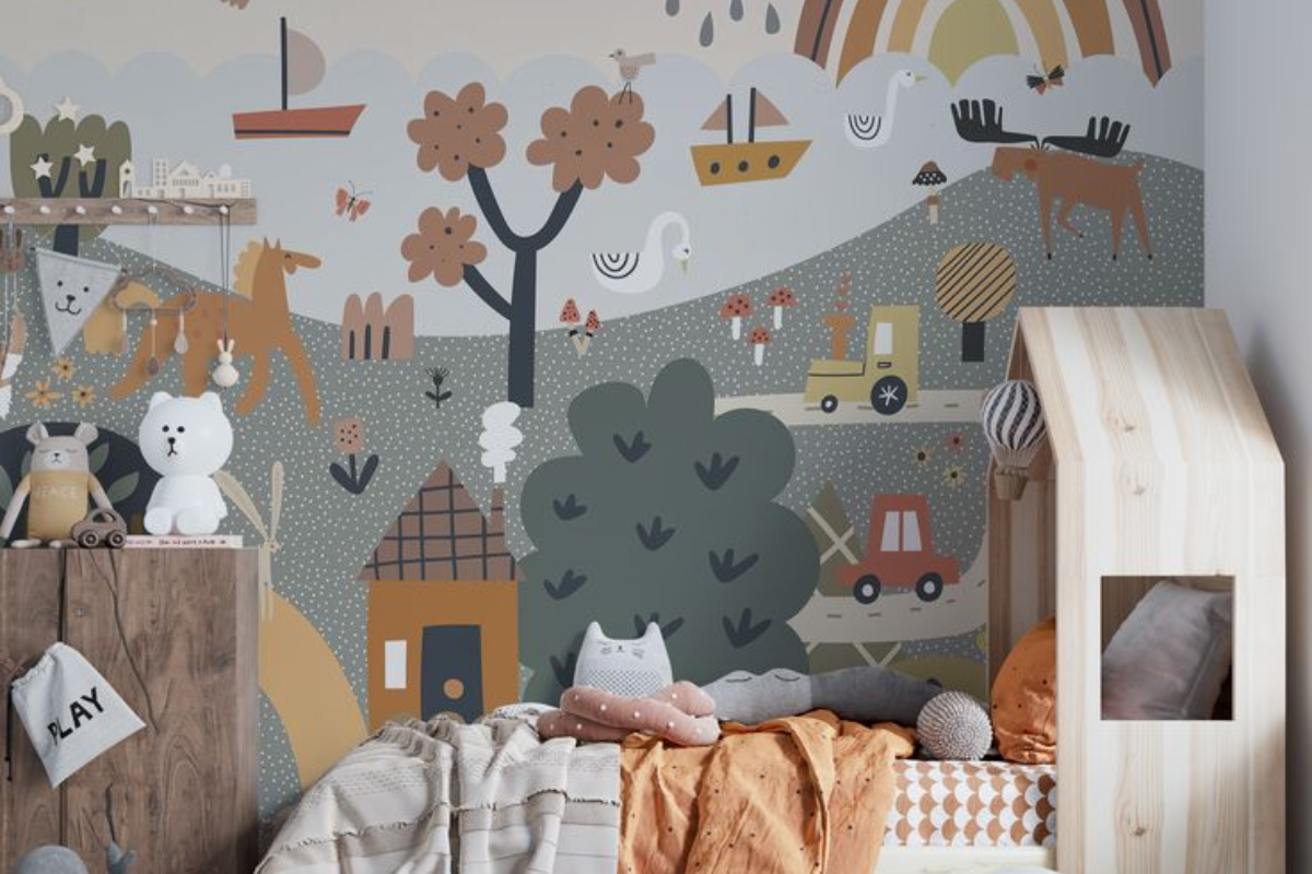 A whimsical feature wall showcasing unique decor elements.