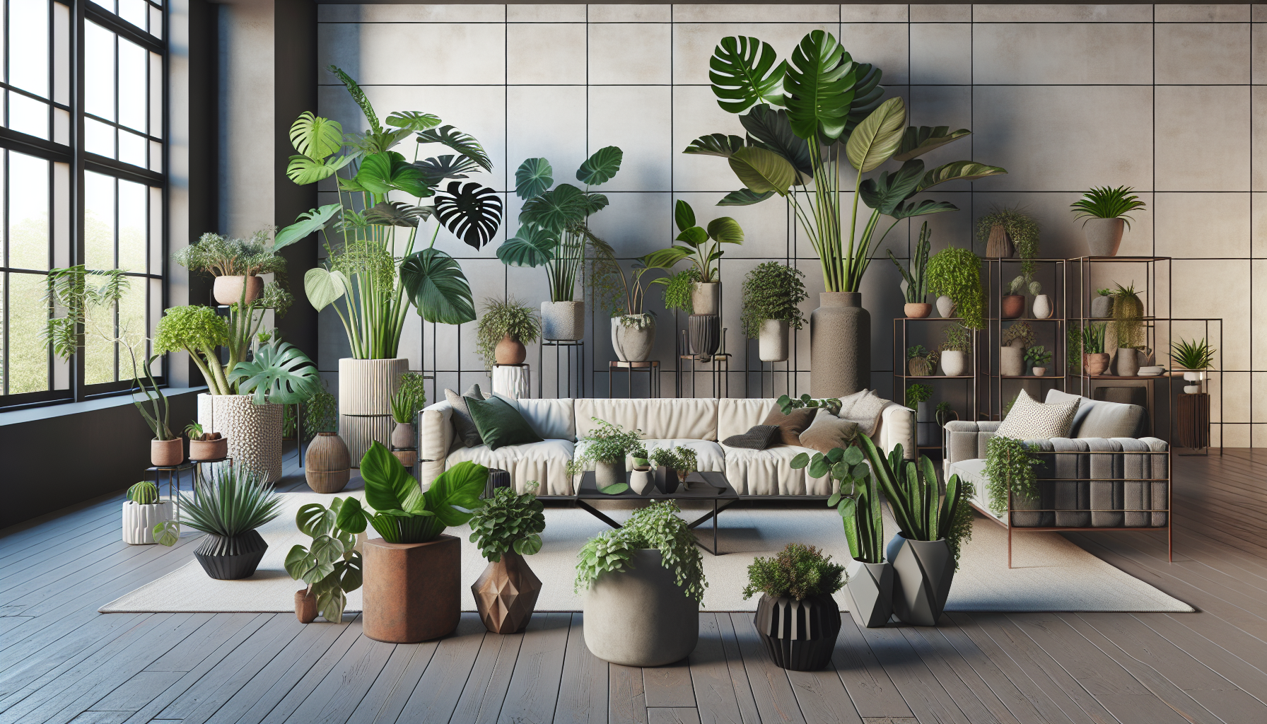 Creative combination of plants and decor in an interior setting