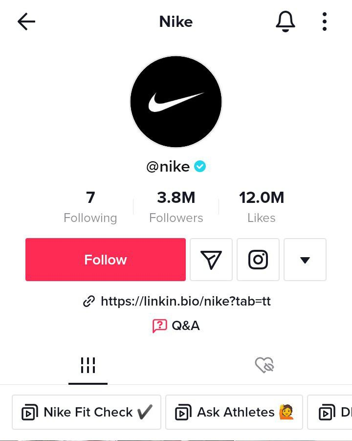 The Nike brand with a blue check mark next to their username