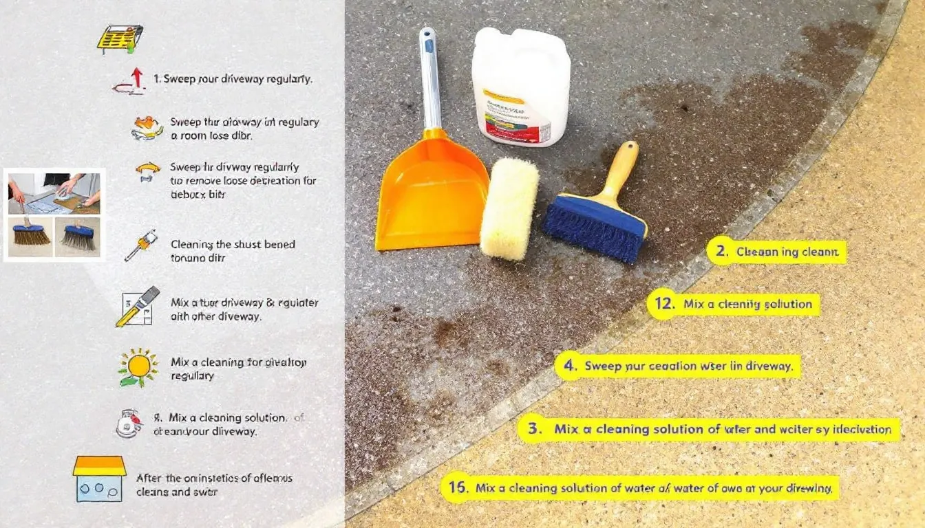 An image showing maintenance tips for resin bonded driveways, focusing on cleaning and inspection.