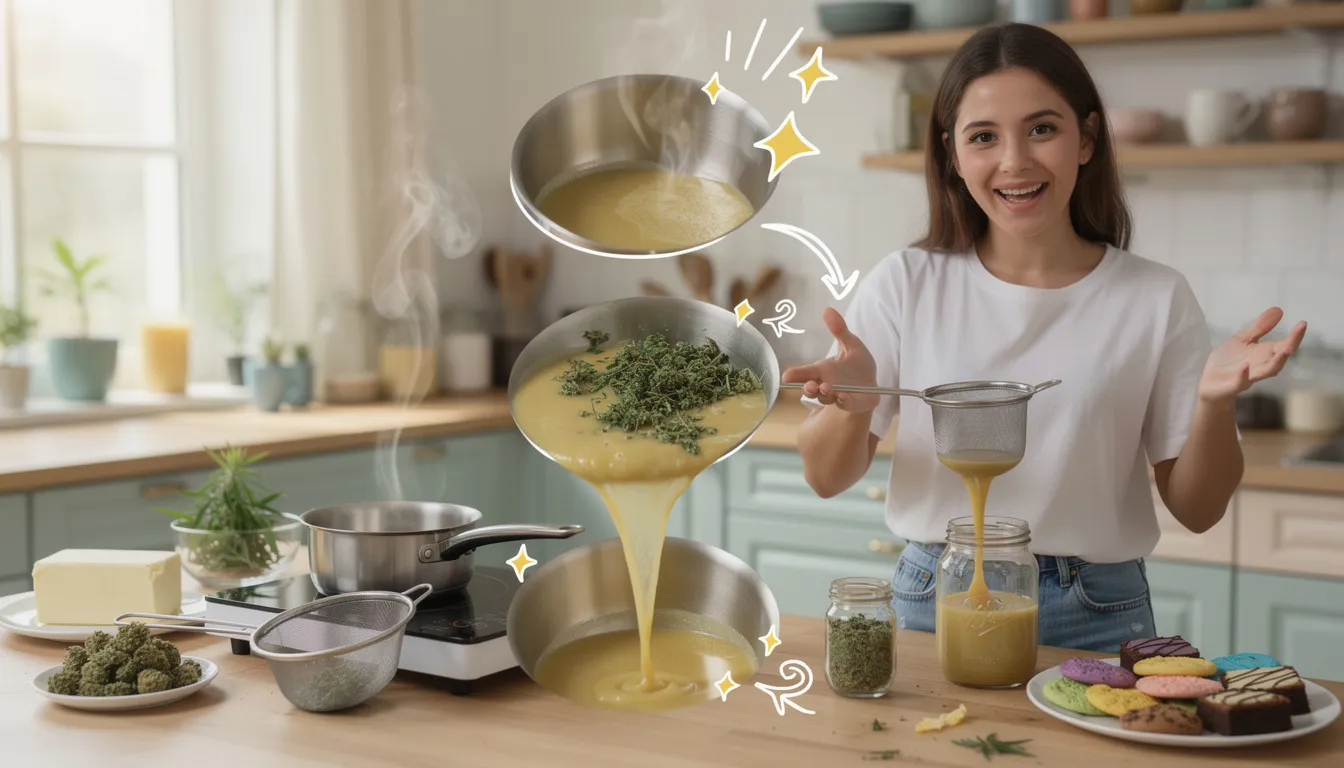 Schritt-für-Schritt-Anleitung zur Herstellung von Cannabutter für Edibles.