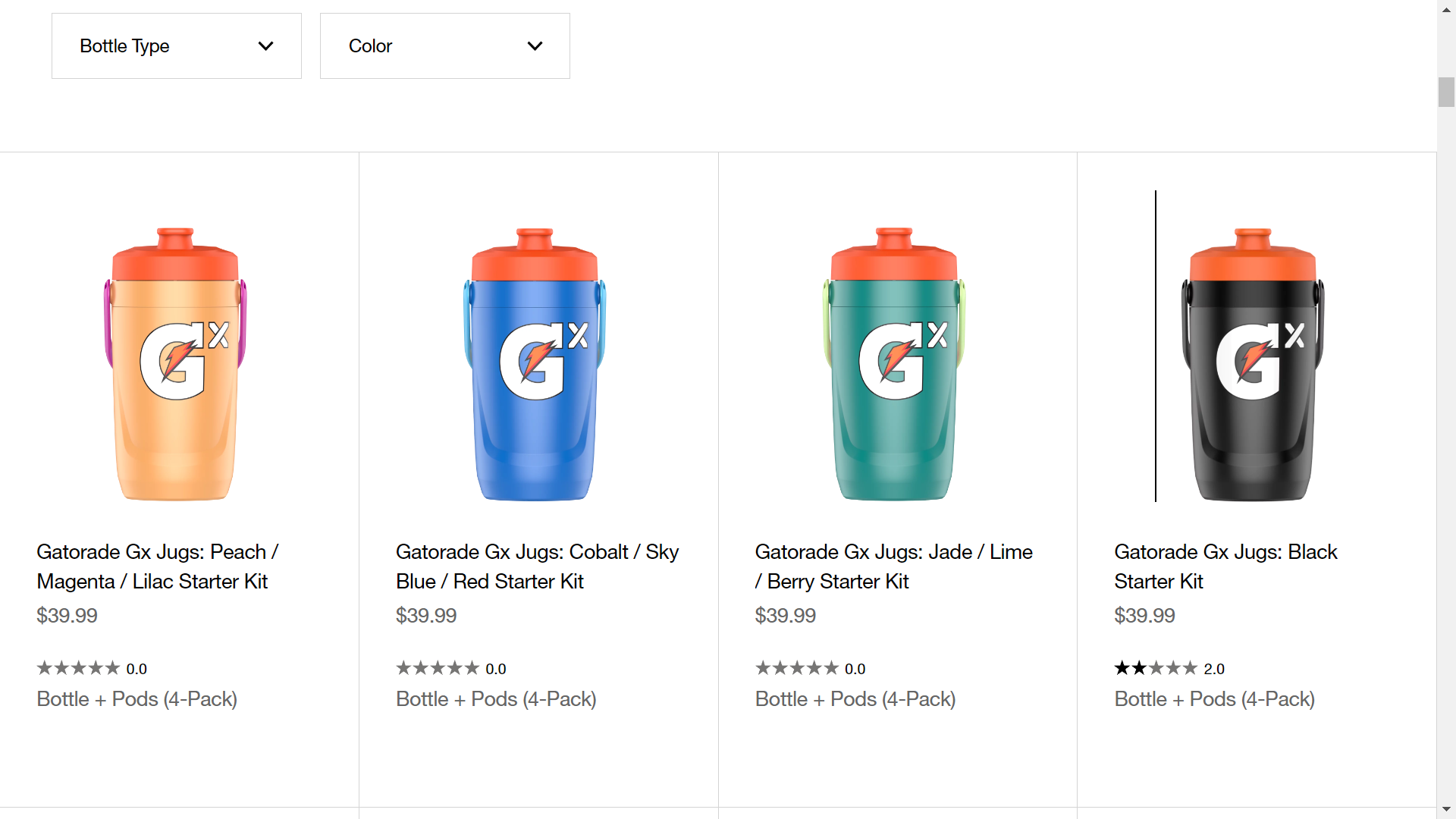 Screenshot of Gatorade's eCommerce page selling Gatorade bottles in packs