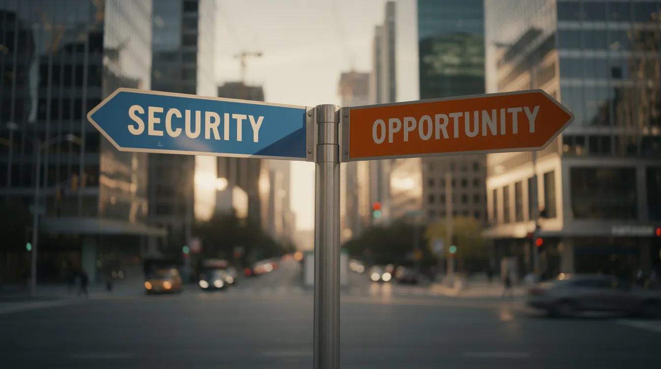 The image depicts a crossroads sign in an urban environment, with two divergent paths symbolizing a challenging financial decision, such as choosing between debt restructuring options. This scenario reflects the complexities faced by individuals or businesses in managing their financial obligations and navigating through various loan repayment plans.
