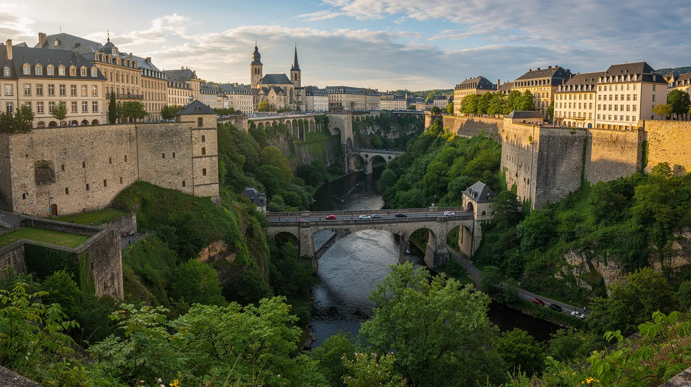A panoramic view of Luxembourg City showcases its historic fortifications, elegant bridges, and lush green valleys, embodying the charm of this small European country. This vibrant city is a popular expat destination, offering a unique blend of history and modern living for those considering moving to Luxembourg.
