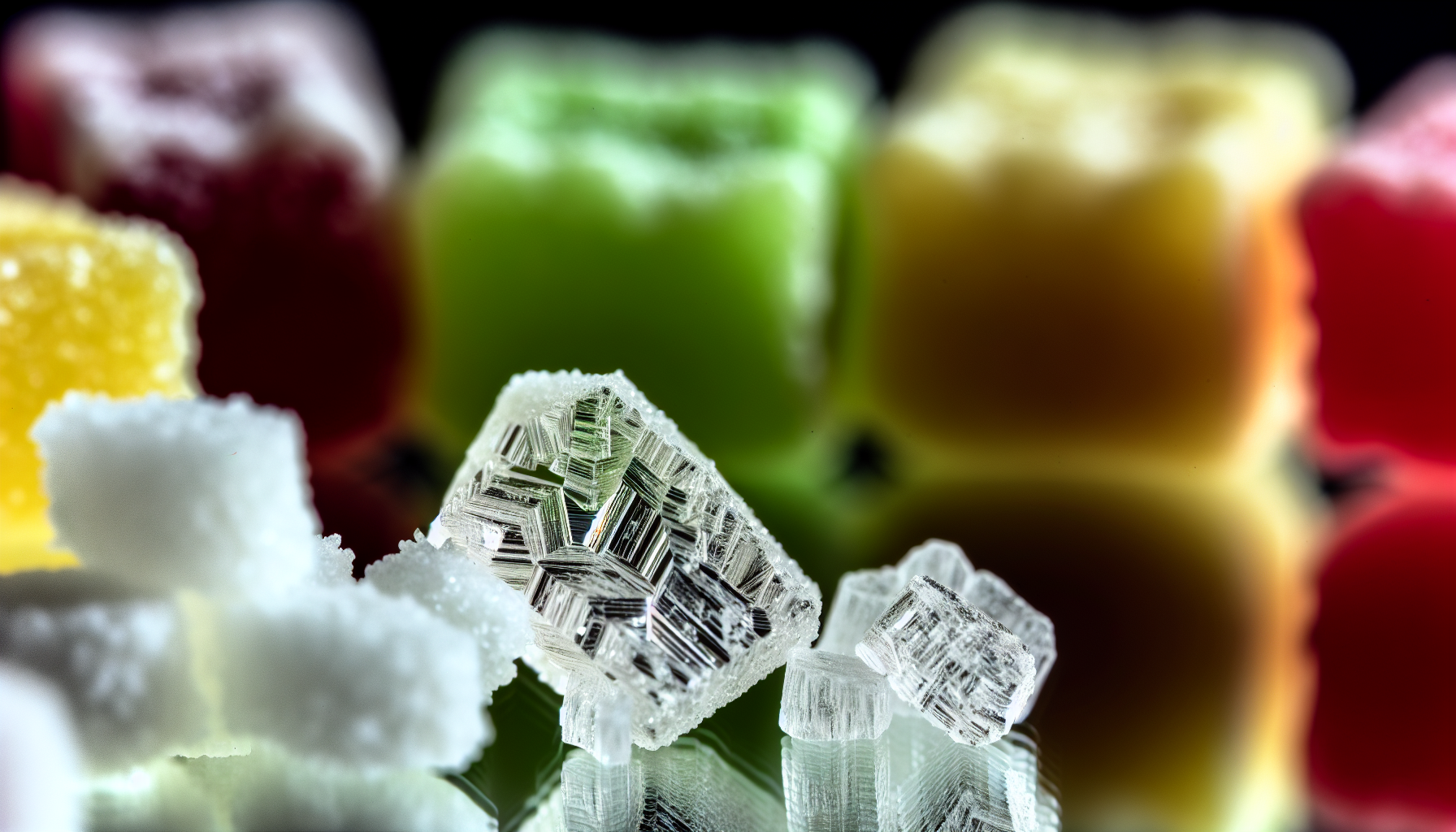 Close-up of sugar crystals, highlighting sugar content in wine gums