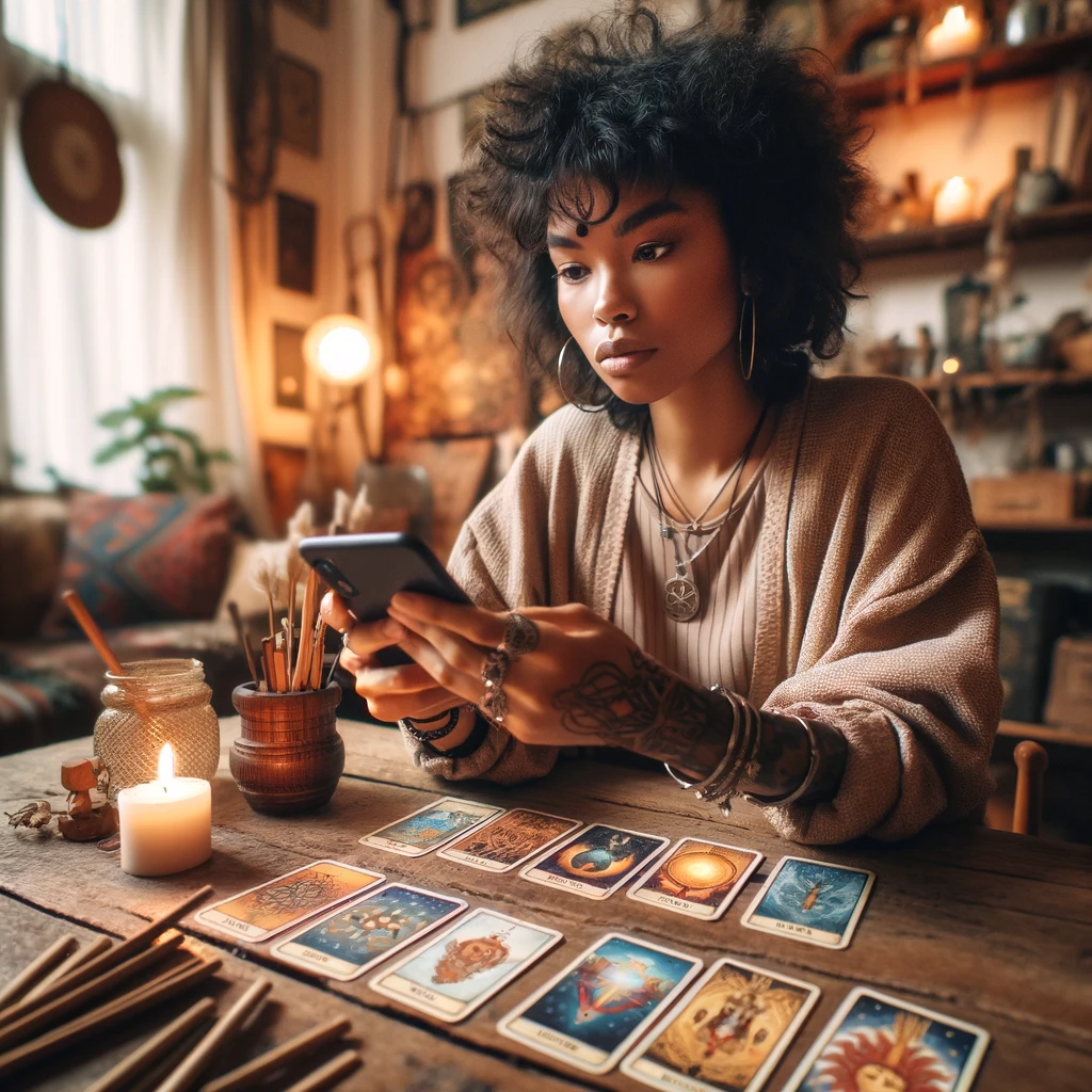 Person learning tarot with a mobile app