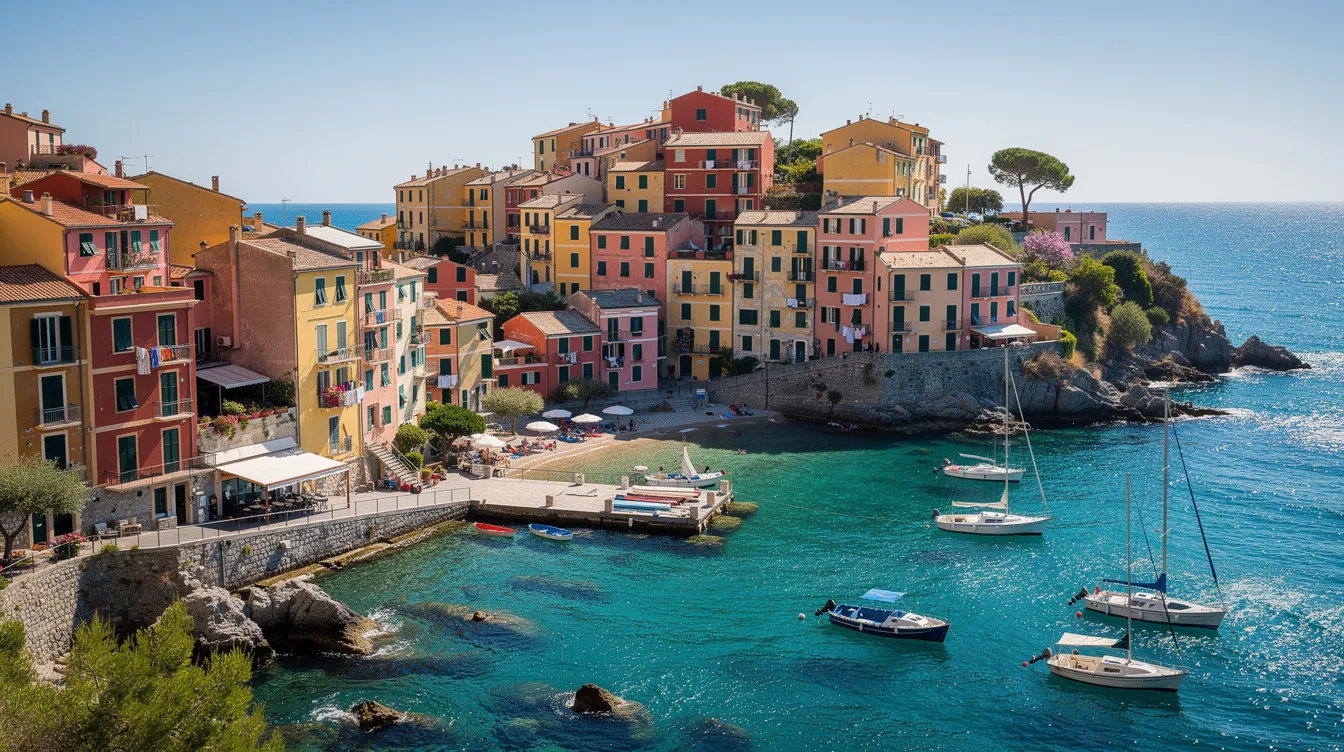 The image depicts a vibrant Mediterranean coastal city, characterized by its colorful buildings lining the shore against a backdrop of a sparkling blue sea. This picturesque destination invites travelers to explore unforgettable adventures, making it an ideal spot for holiday packages and great deals on British Airways flights.
