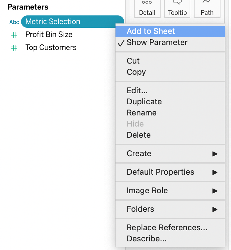 Add parameter control to the sheet